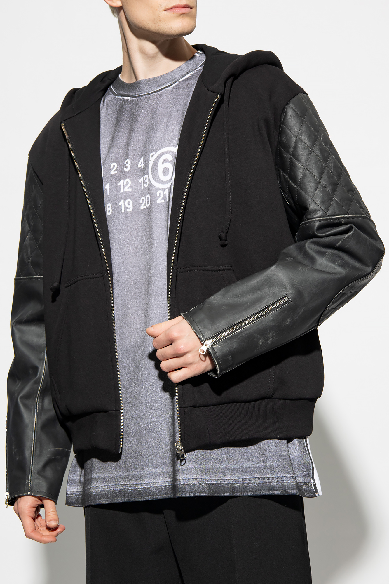 Hoodie with leather on sale sleeves